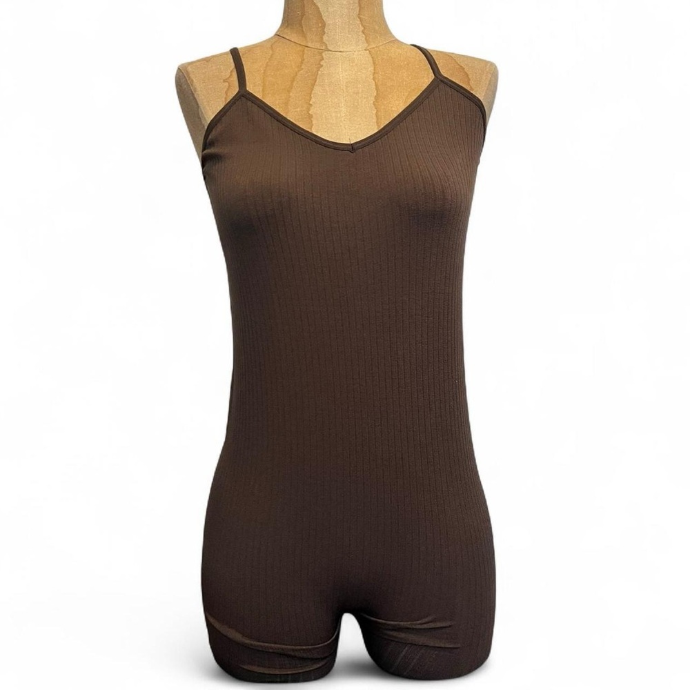 Brown Women's Ribbed Romper